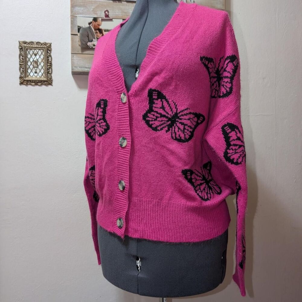 Women's Pink and Black butterfly Cardigan by runway
